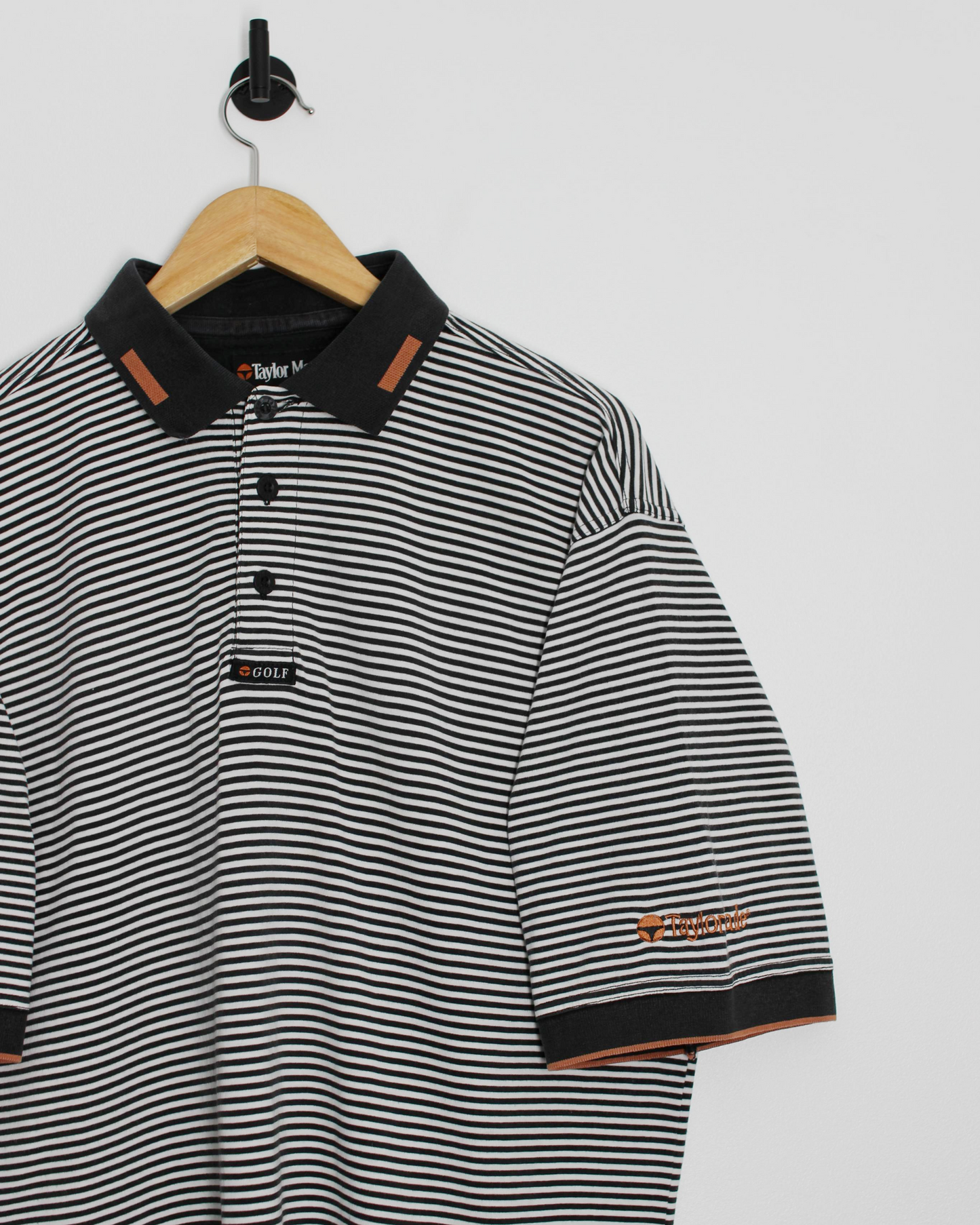90s TaylorMade Black/White Striped Polo-Shirt (L)