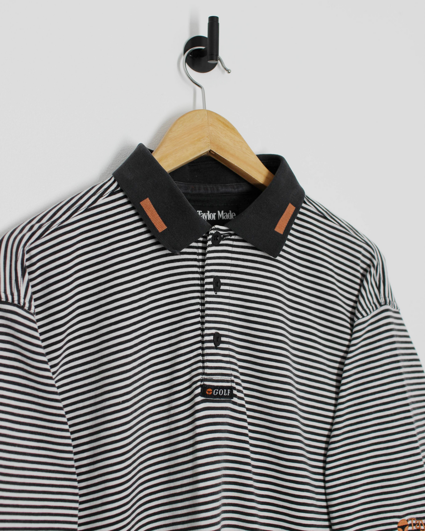 90s TaylorMade Black/White Striped Polo-Shirt (L)