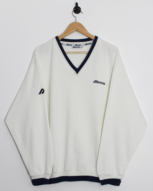 90s Mizuno White V-Neck Sweatshirt (L)