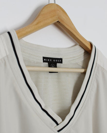 90s Nike Cream/White V-Neck Windbreaker (XL)