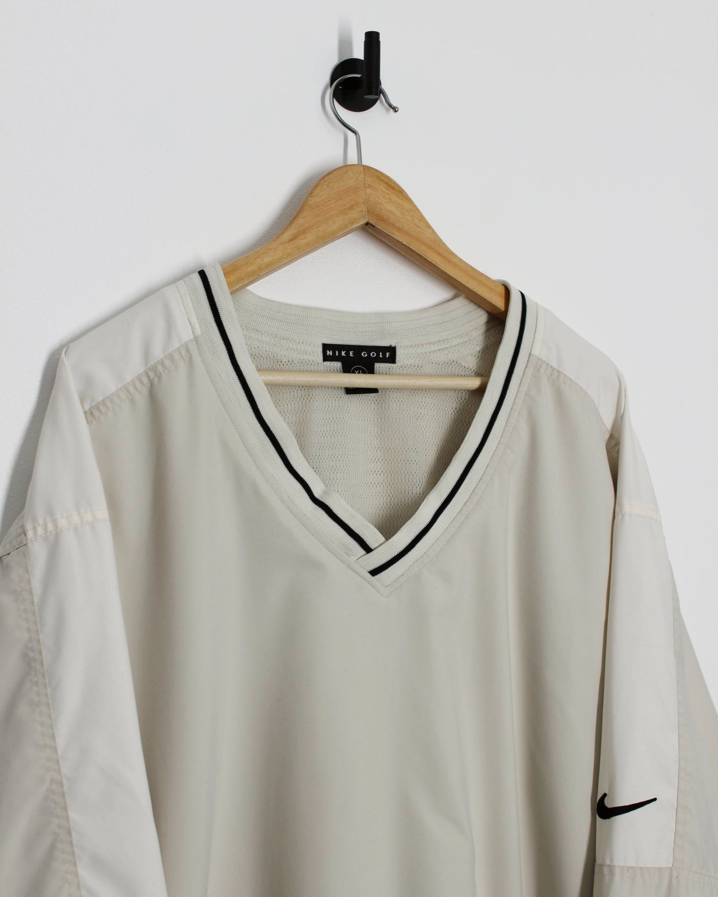 90s Nike Cream/White V-Neck Windbreaker (XL)