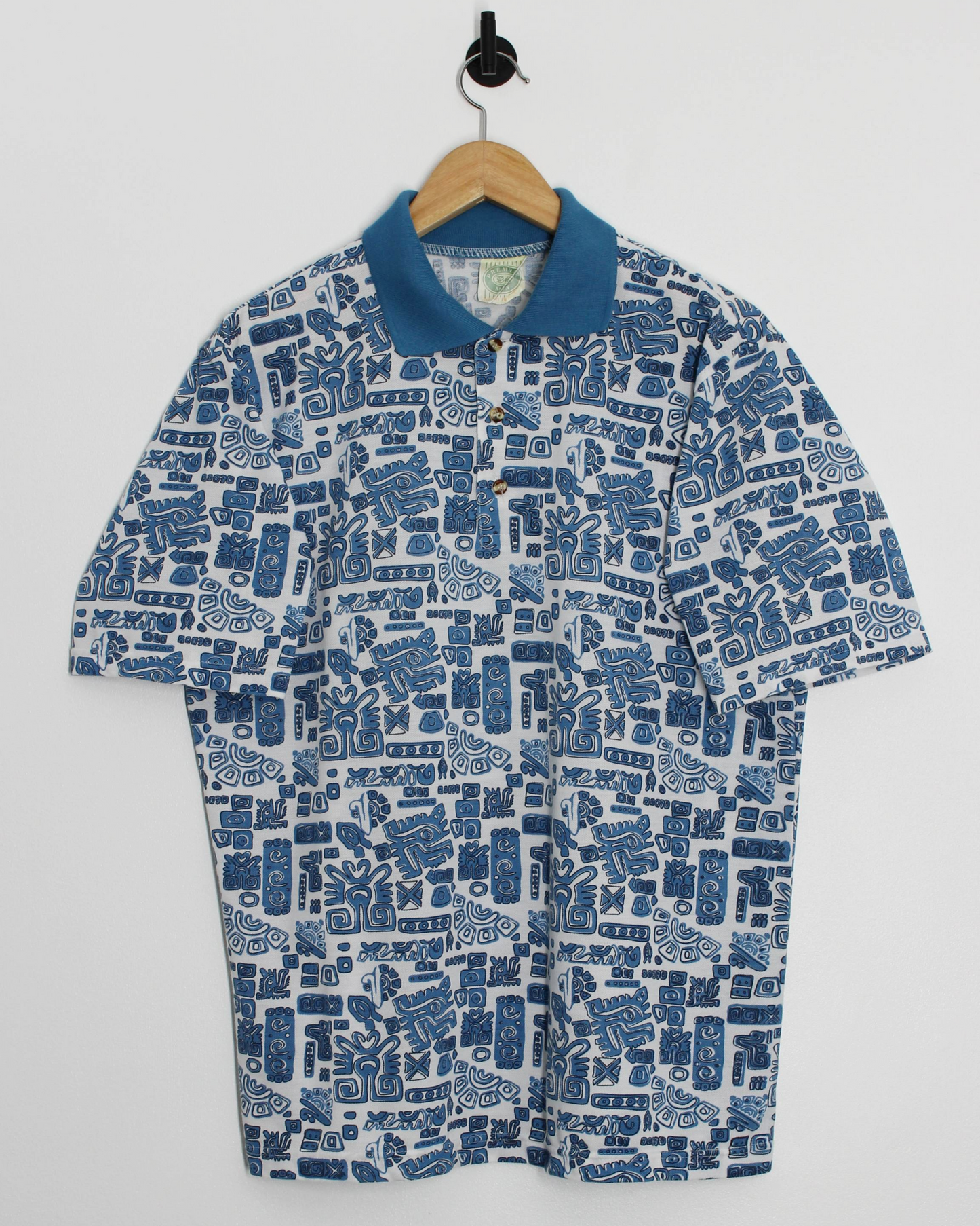 90s Premier Man Abstract Aztec Blue/Red Polo (S)