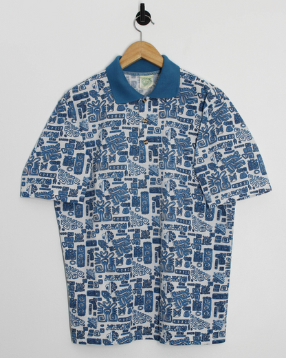 90s Premier Man Abstract Aztec Blue/Red Polo (S)