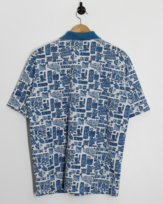 90s Premier Man Abstract Aztec Blue/Red Polo-Shirt (S)