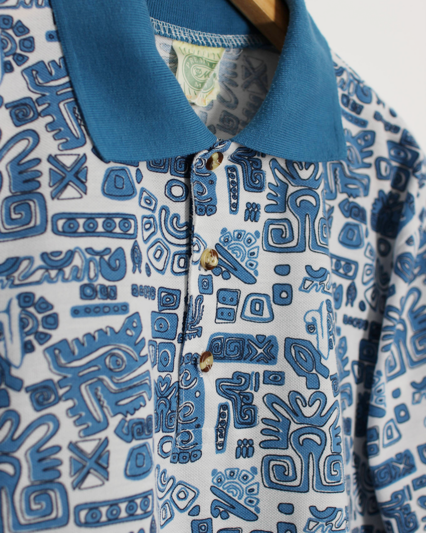 90s Premier Man Abstract Aztec Blue/Red Polo (S)