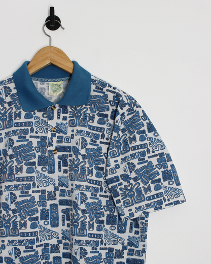 90s Premier Man Abstract Aztec Blue/Red Polo (S)