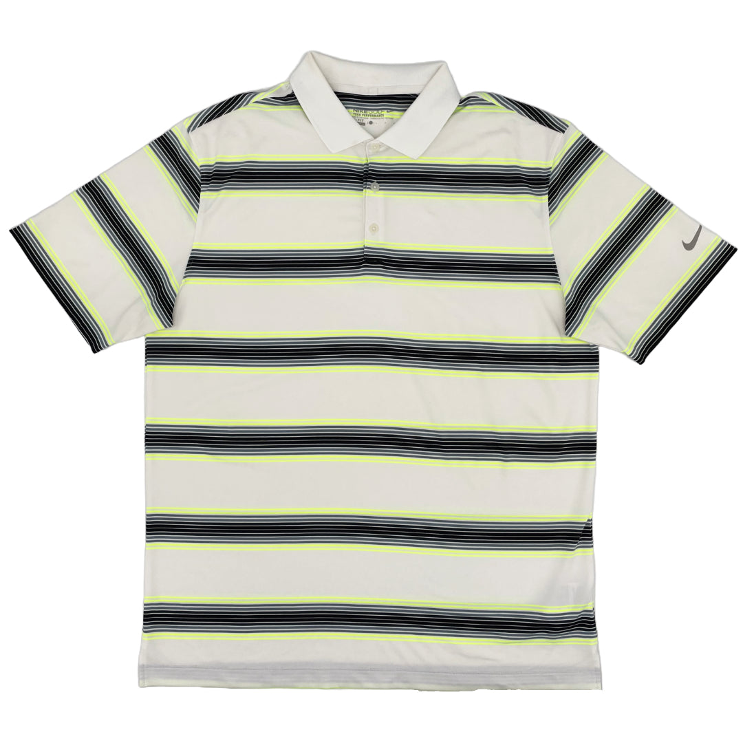 Nike White/Yellow/Black Striped Polo-Shirt (L) - Generation Mulligan