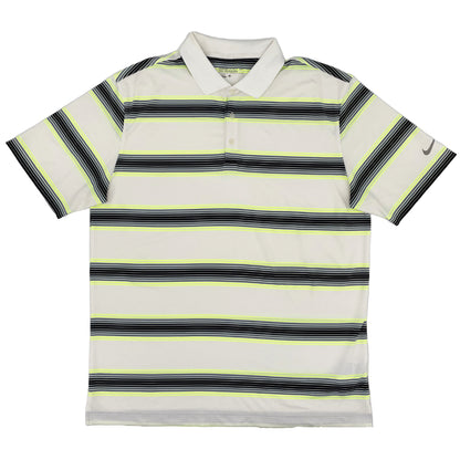 Nike White/Yellow/Black Striped Polo-Shirt (L) - Generation Mulligan