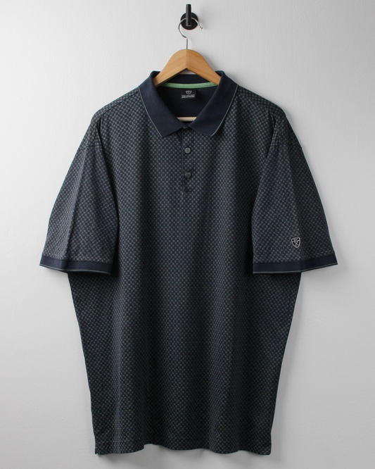 00s Nike Shield Logo Navy & Green Micro-Pattern Polo (XL)