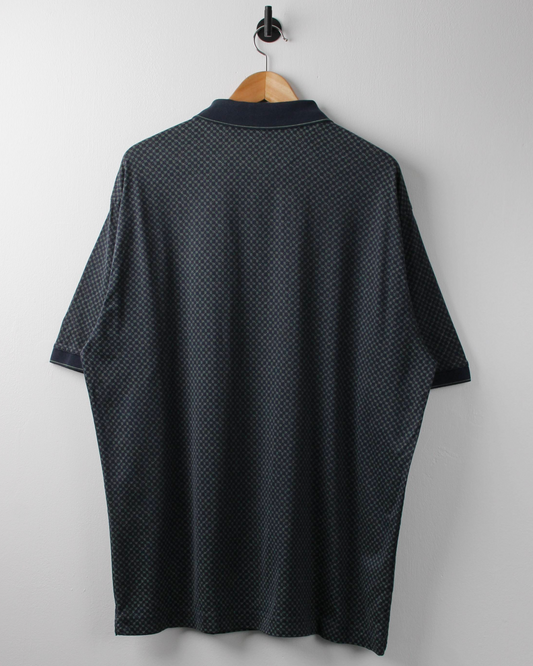 00s Nike Shield Logo Navy & Green Micro-Pattern Polo (XL)