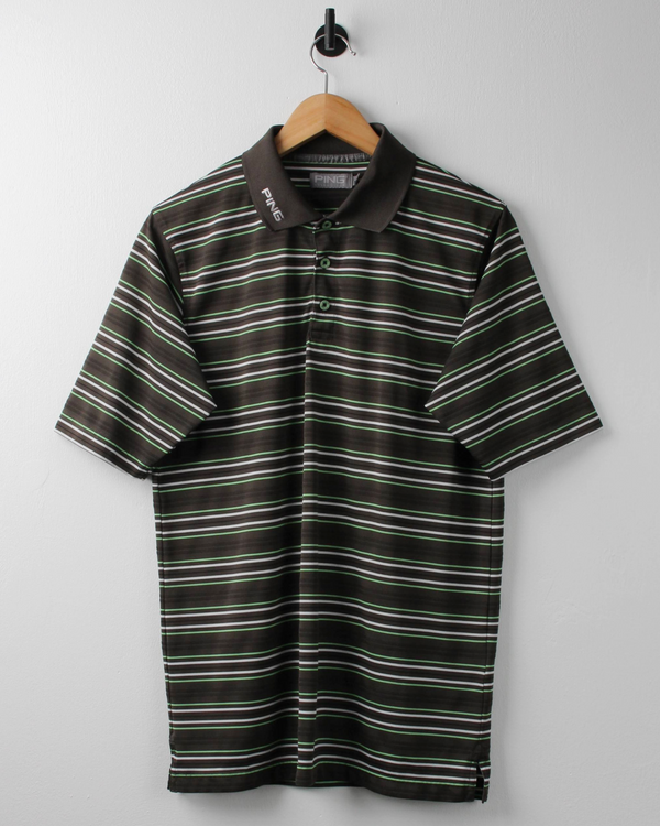 Modern Ping Green & Dark Grey Striped Polo (M)