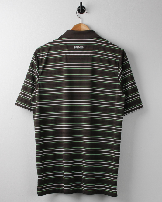 Modern Ping Green & Dark Grey Striped Polo (M)