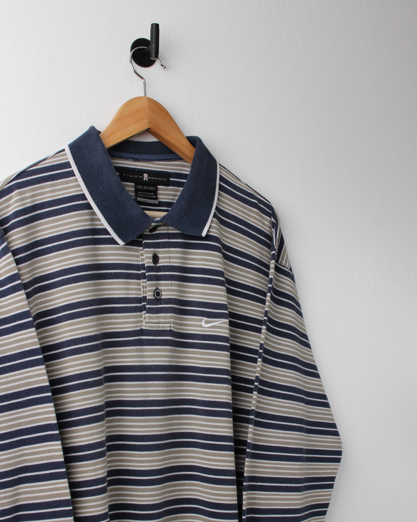 00s Nike Tiger Woods Striped Long Sleeve Polo (L)