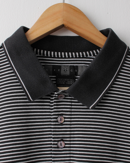 00s Nike Black & White Striped Polo (L)