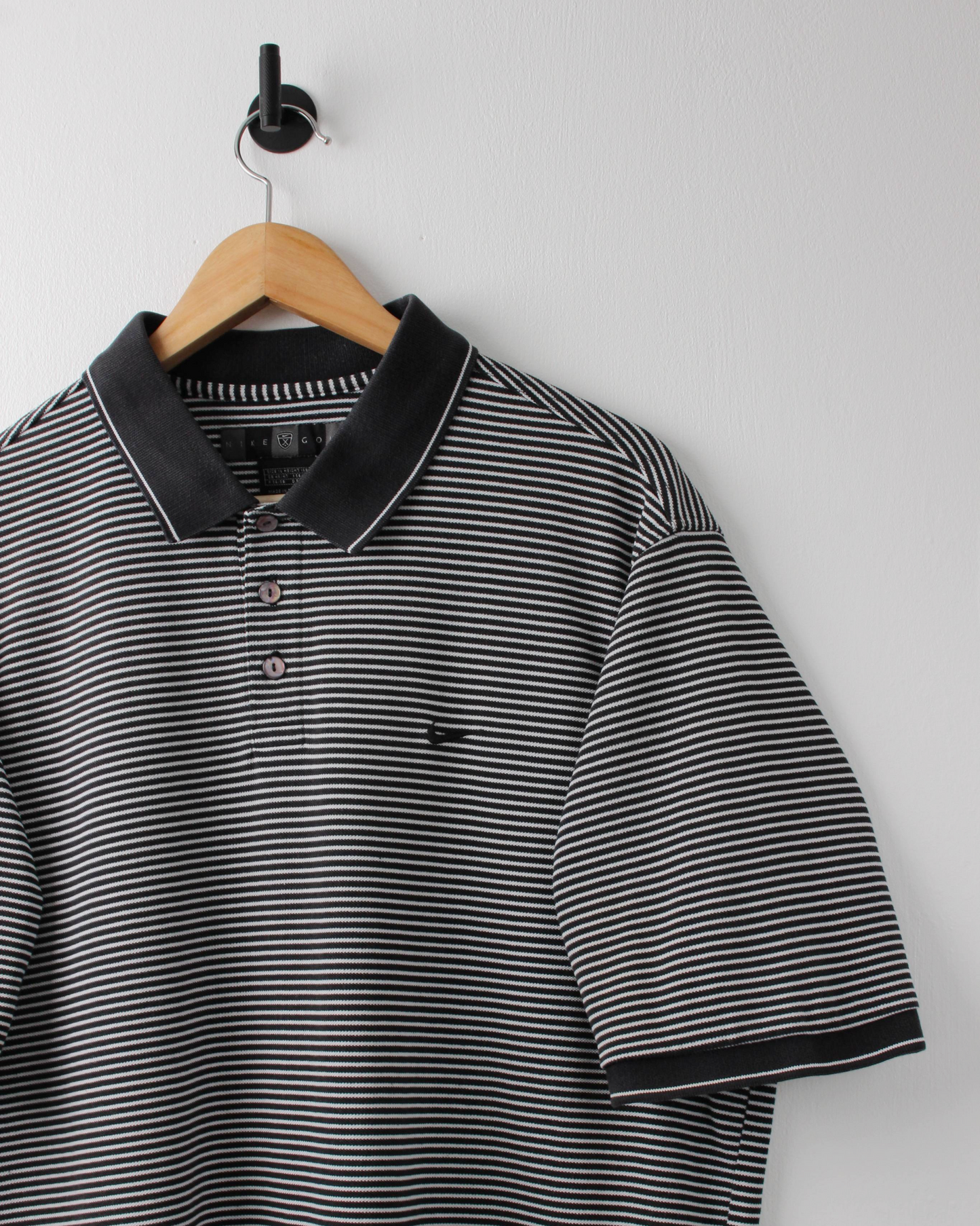 00s Nike Black & White Striped Polo (L)