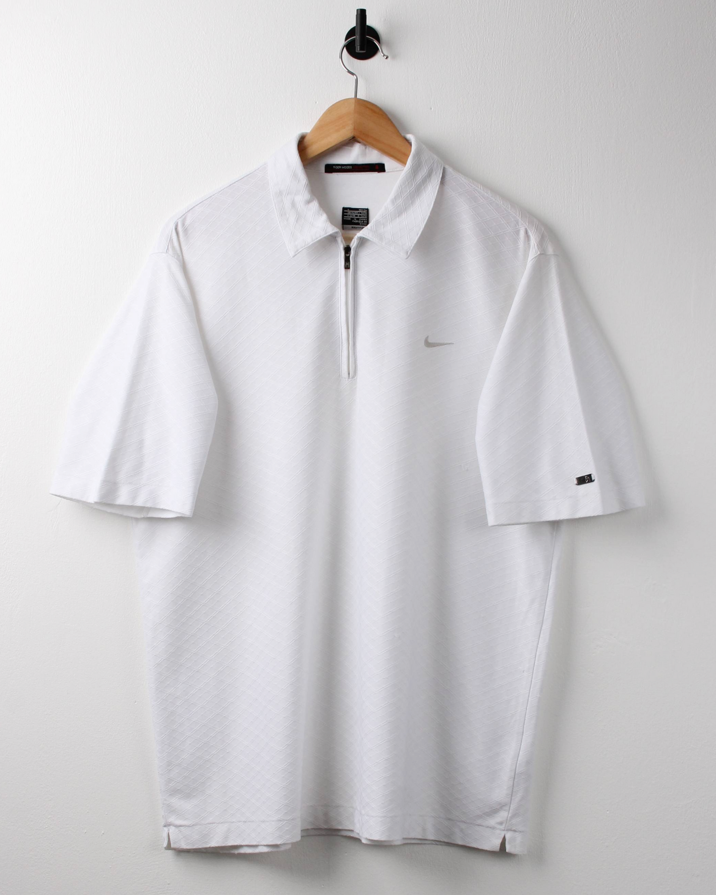 00s Nike Tiger Woods White Textured Zipped Polo (L)
