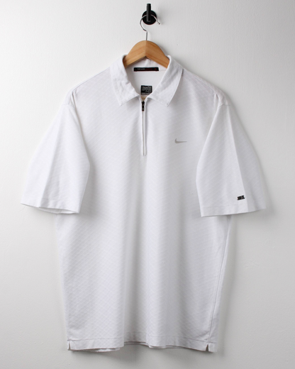 00s Nike Tiger Woods White Textured Zipped Polo (L)