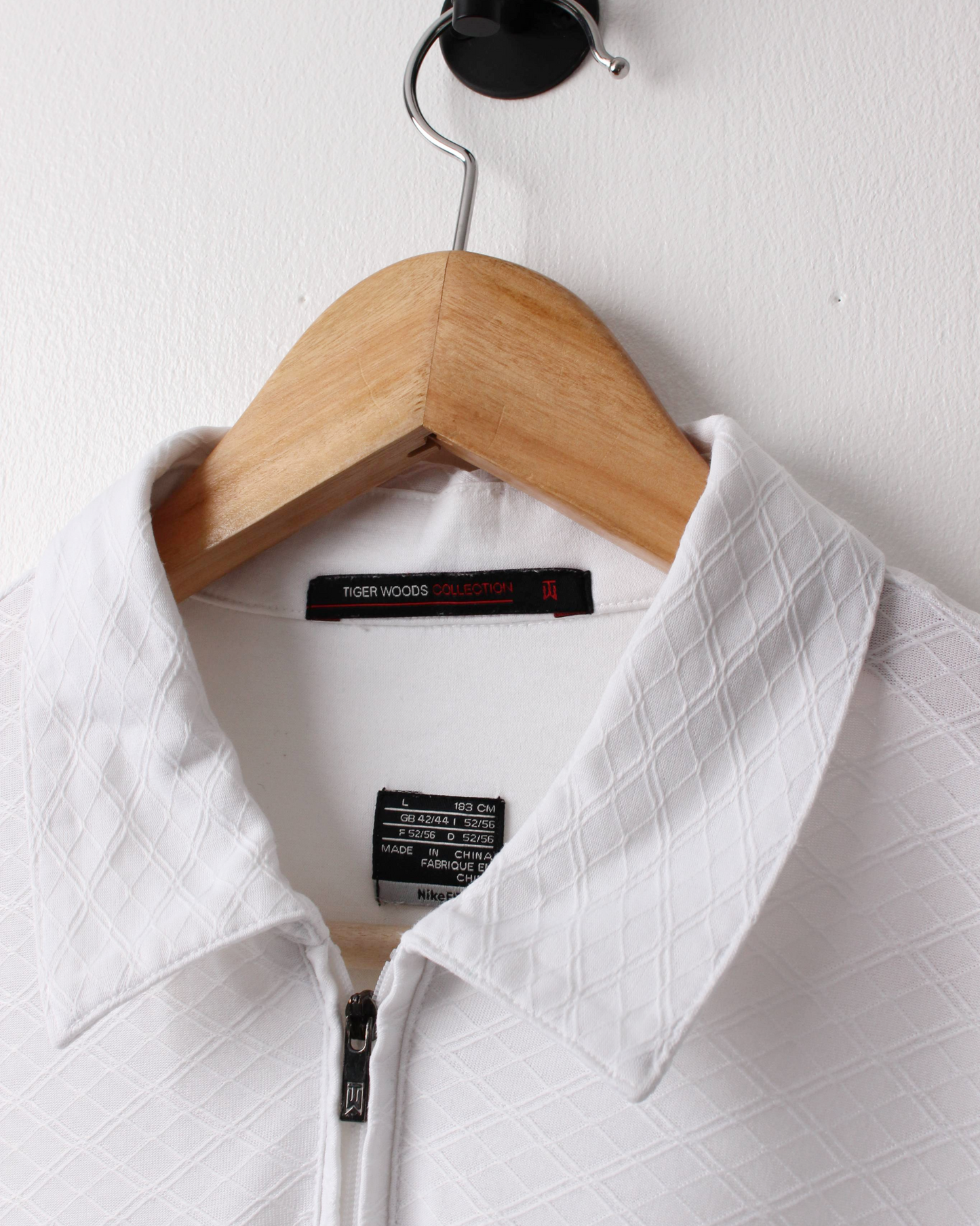 00s Nike Tiger Woods White Textured Zipped Polo (L)
