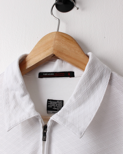 00s Nike Tiger Woods White Textured Zipped Polo (L)