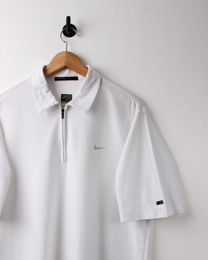 00s Nike Tiger Woods White Textured Zipped Polo (L)