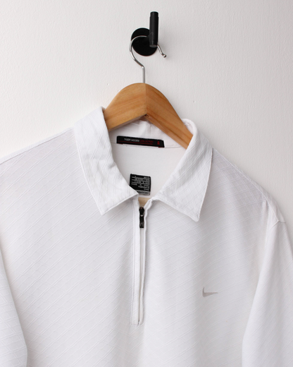00s Nike Tiger Woods White Textured Zipped Polo (L)