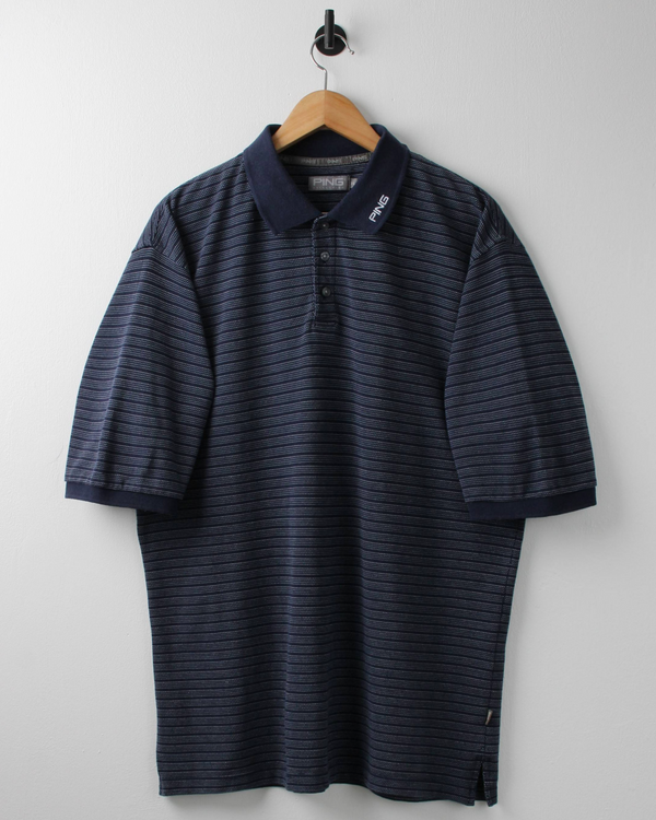 00s Ping Blue & Navy Striped Polo (L)