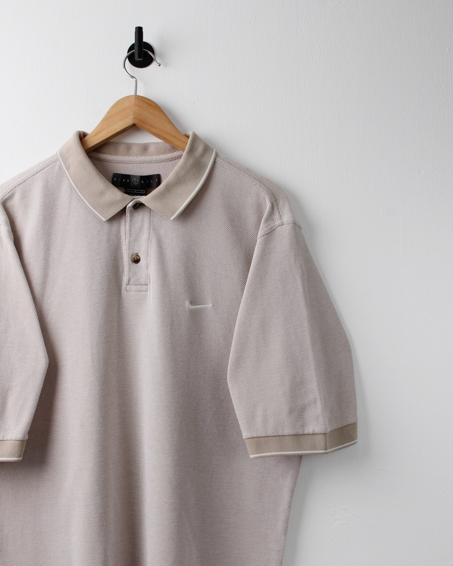 00s Nike Beige Textured Polo (L)