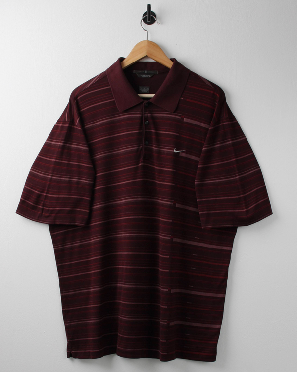 00s Nike Tiger Woods Burgundy Striped Polo (XL)