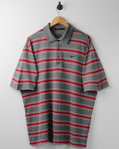 00s Nike Tiger Woods Grey & Red Striped Polo (XL)