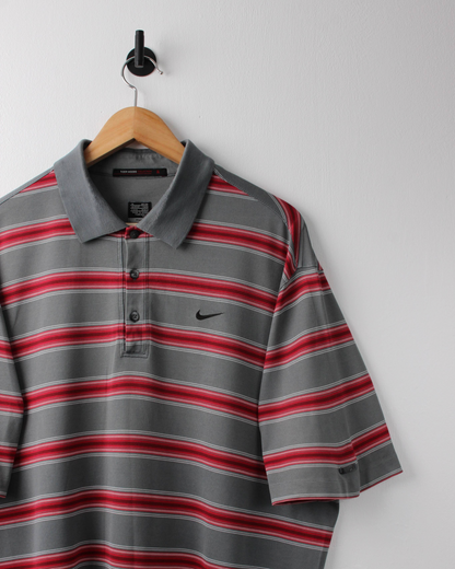 00s Nike Tiger Woods Grey & Red Striped Polo (XL)
