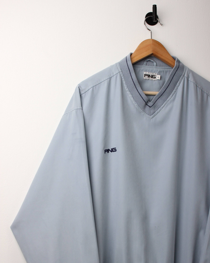 00s Ping ‘Mr Ping’ Logo Light Blue Windbreaker (L)