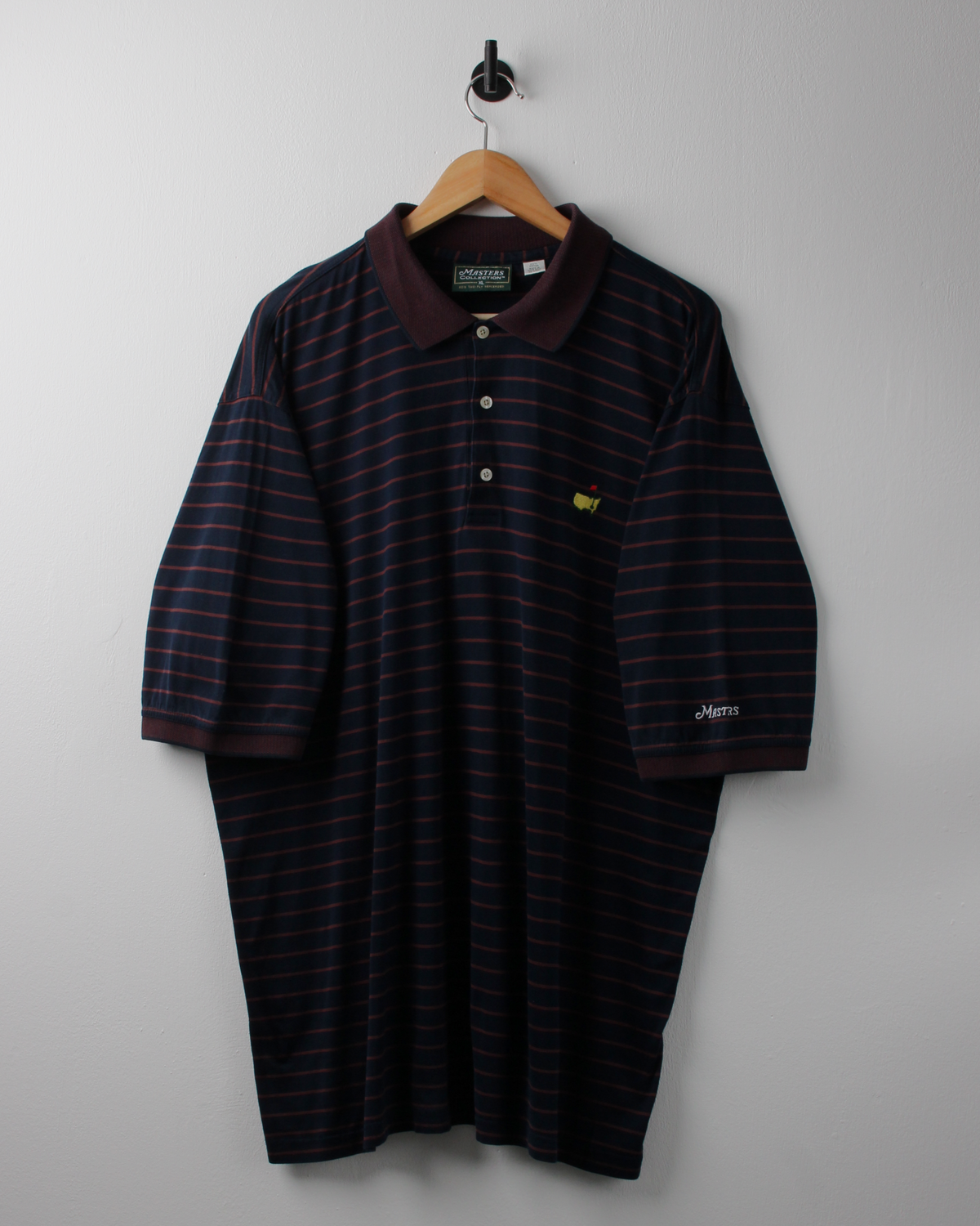 90s Masters Collection Navy & Brown Striped Polo (XL)