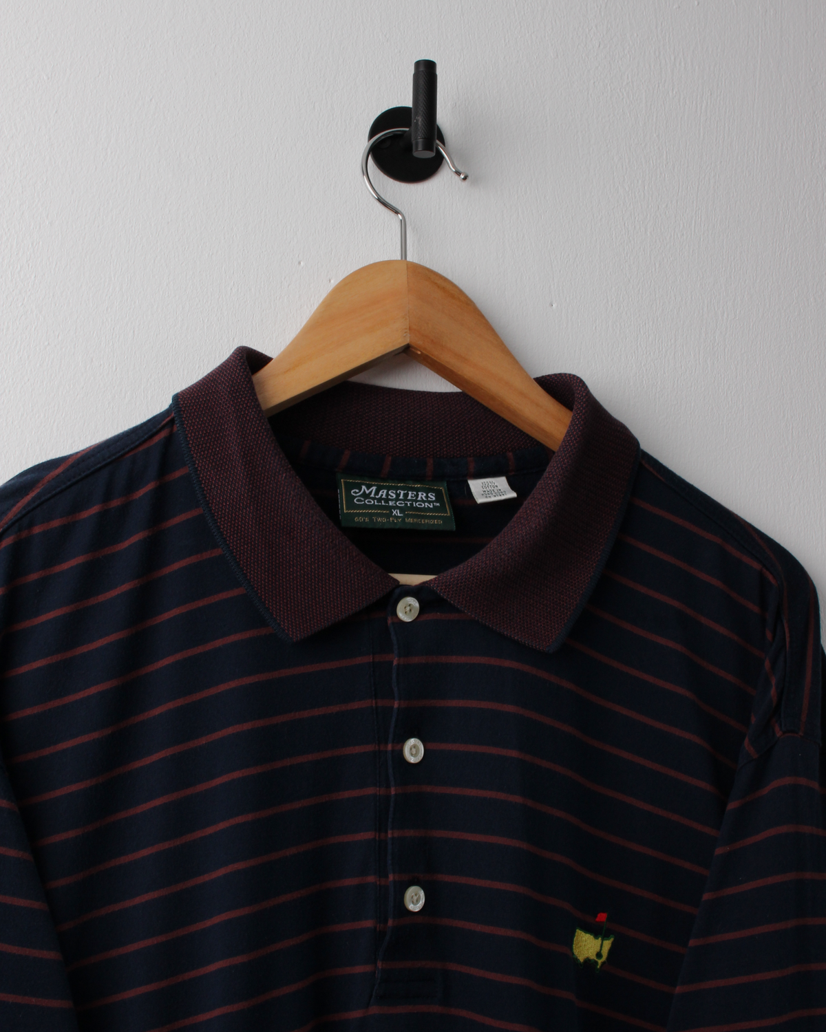 90s Masters Collection Navy & Brown Striped Polo (XL)