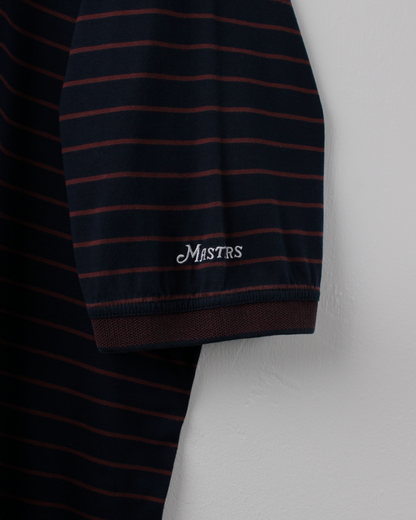 90s Masters Collection Navy & Brown Striped Polo (XL)