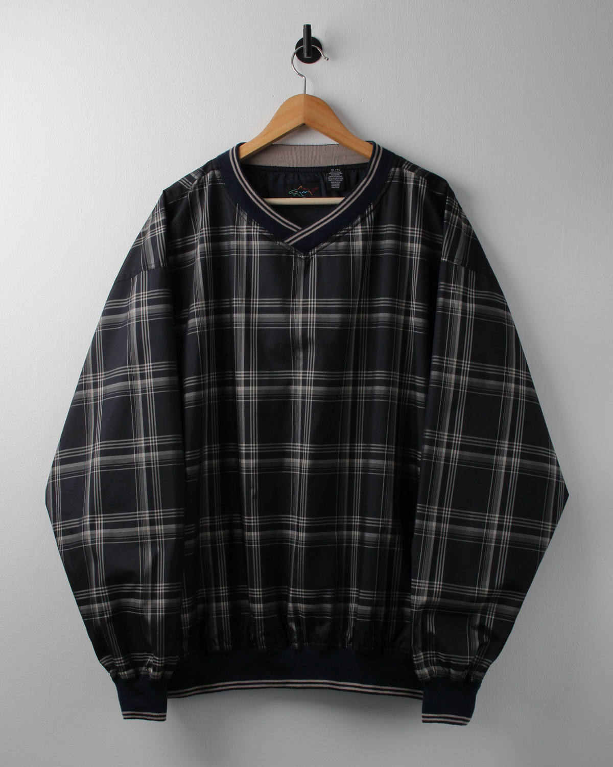 90s Greg Norman Navy & Cream Plaid Windbreaker (XL)