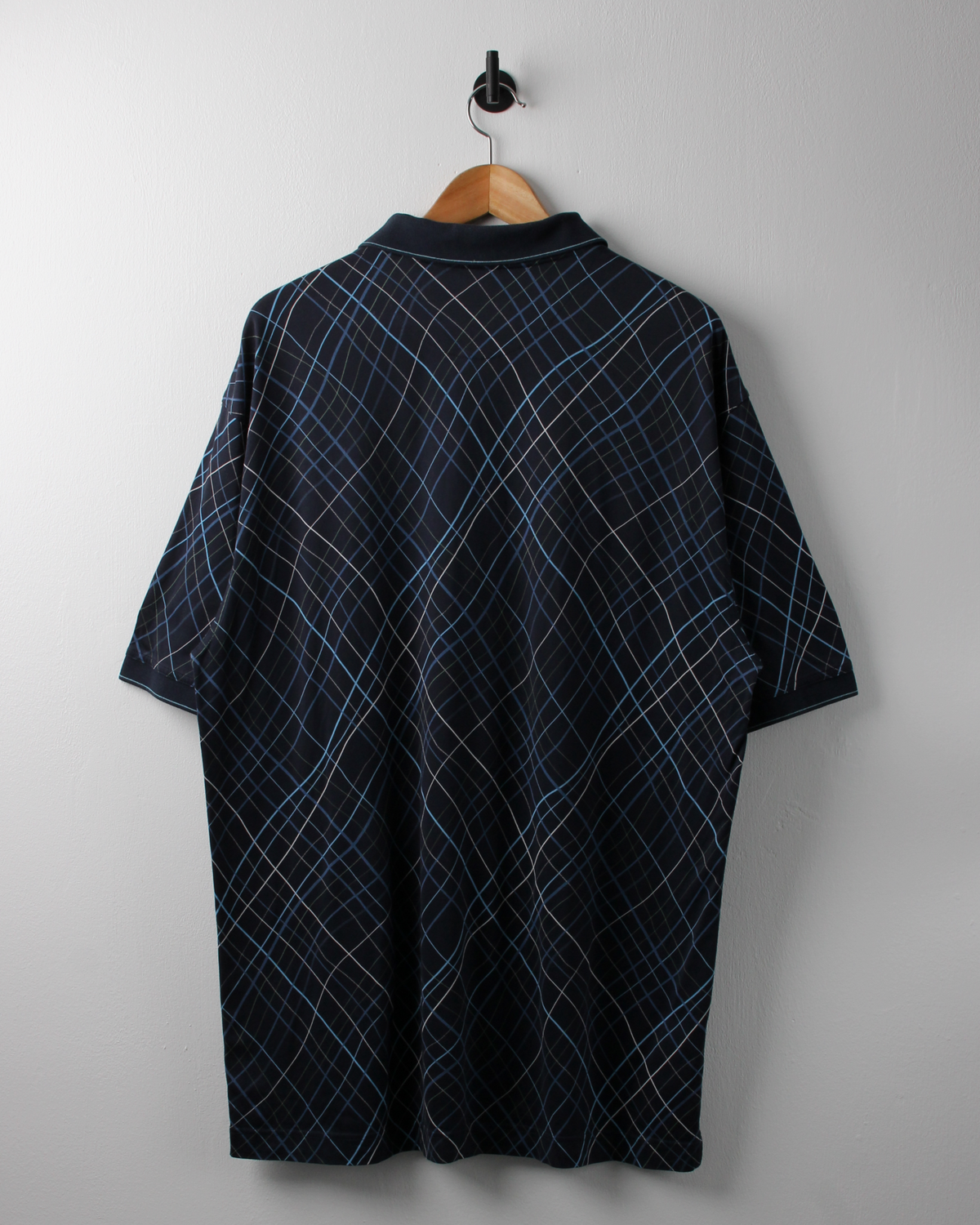 00s Nike Shield Logo Navy & Blue Patterned Polo (XL)