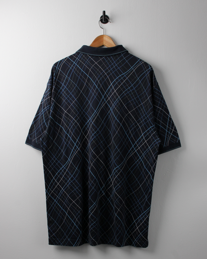 00s Nike Shield Logo Navy & Blue Patterned Polo (XL)