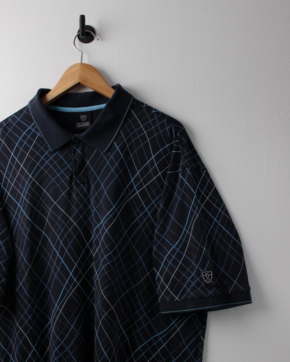 00s Nike Shield Logo Navy & Blue Patterned Polo (XL)