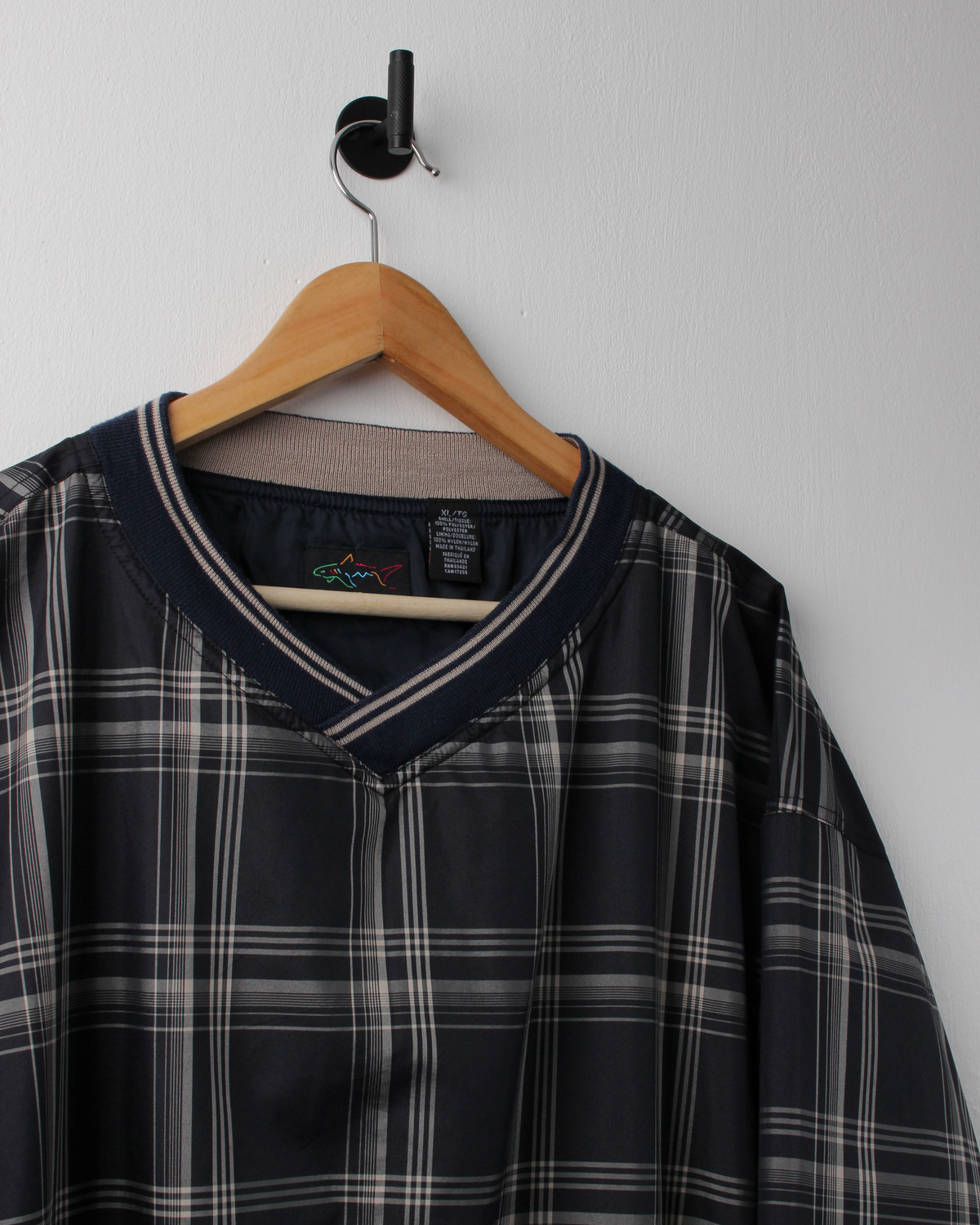 90s Greg Norman Navy & Cream Plaid Windbreaker (XL)