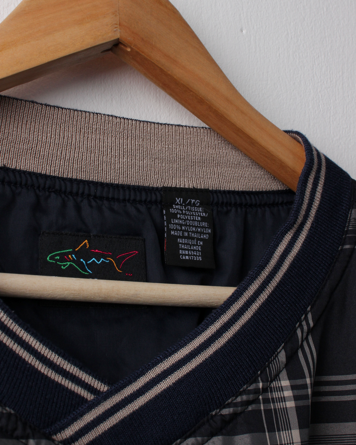 90s Greg Norman Navy & Cream Plaid Windbreaker (XL)