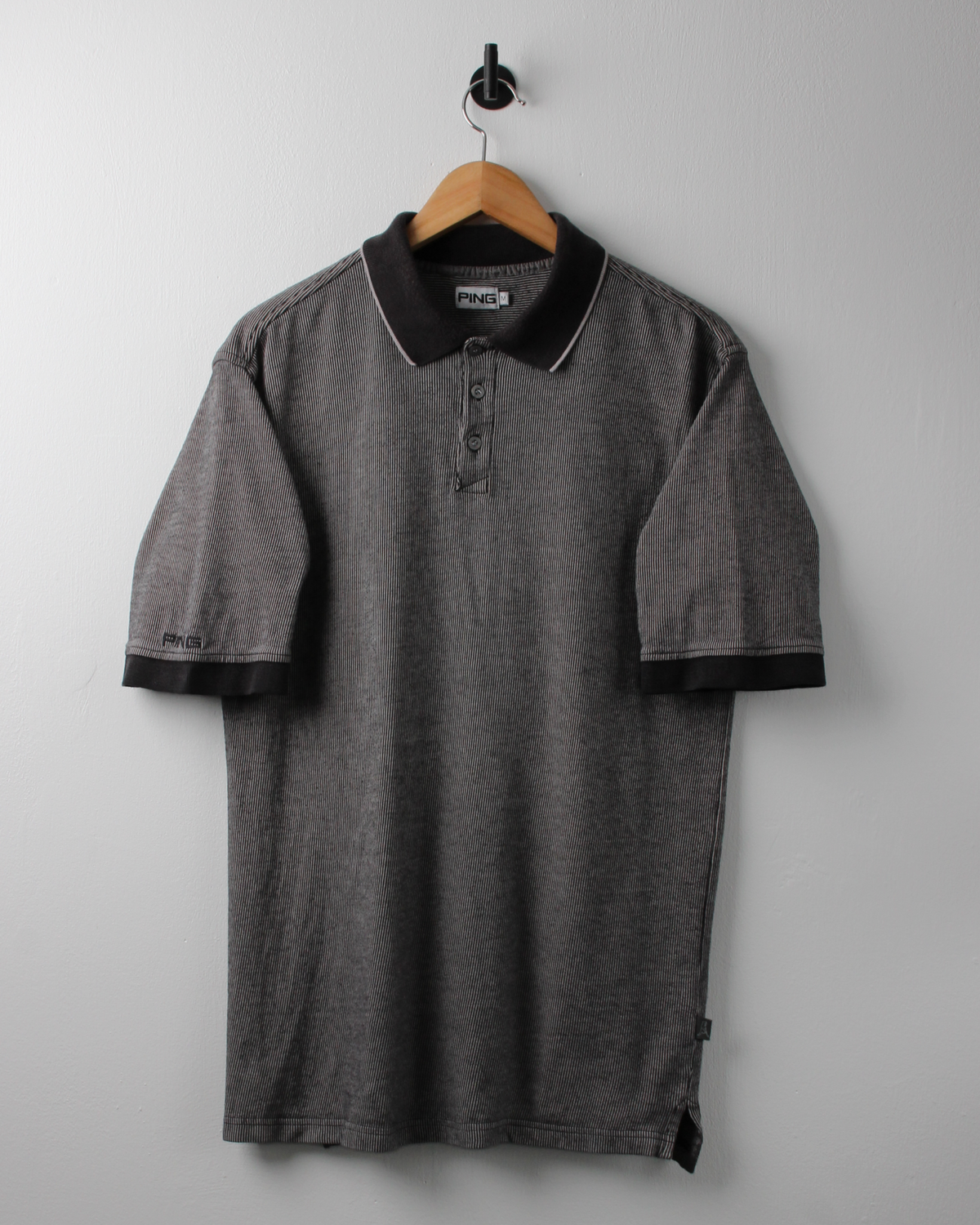 90s Ping Black & White Pinstripe Polo (M)