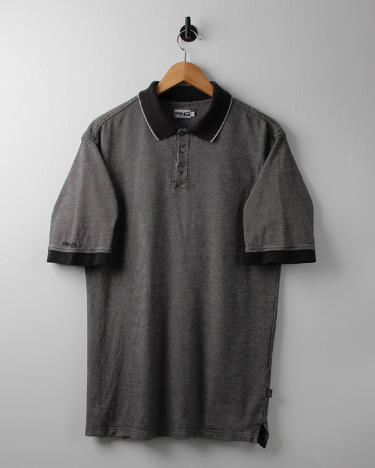 90s Ping Black & White Pinstripe Polo (M)