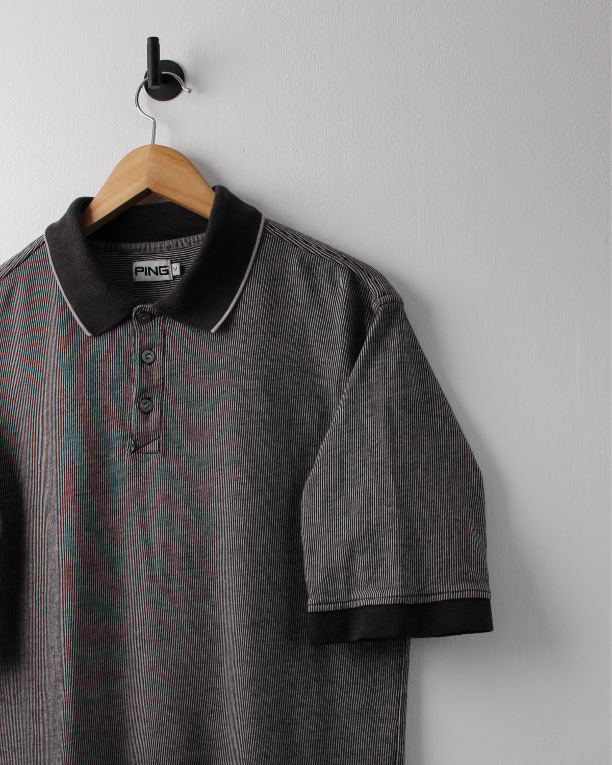 90s Ping Black & White Pinstripe Polo (M)