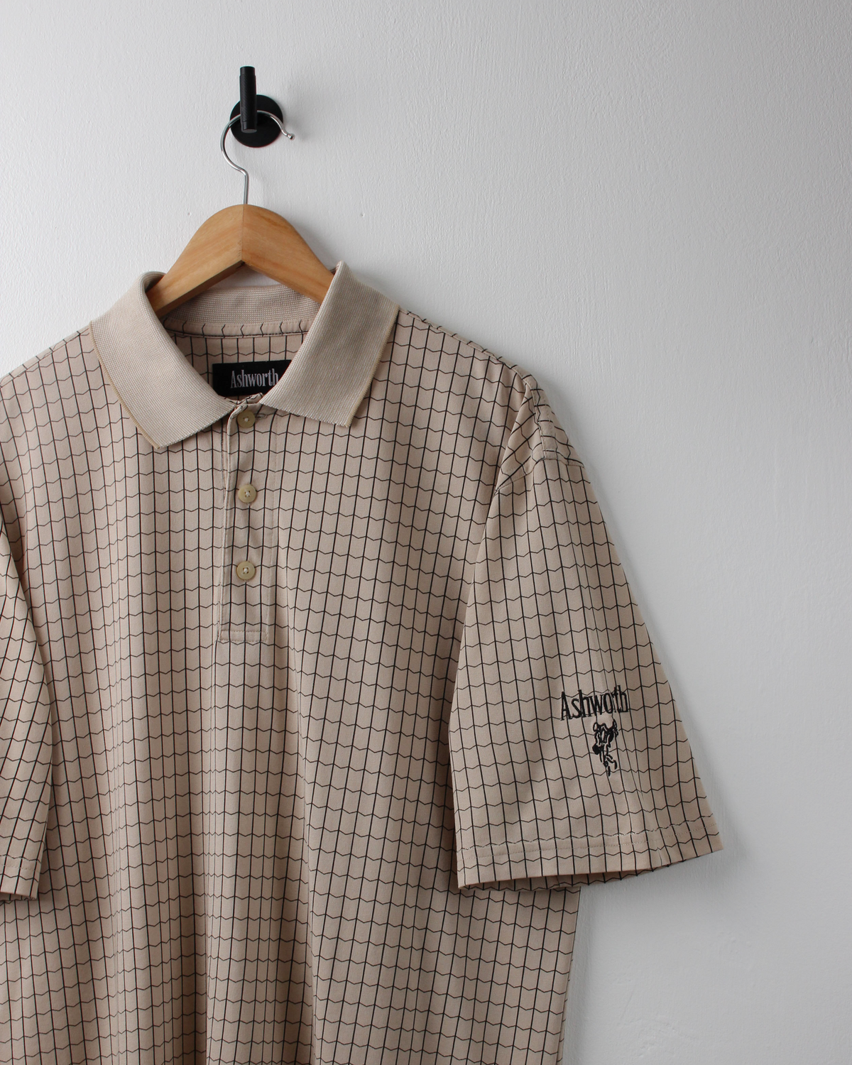 90s Ashworth Beige Chequered Polo (L)
