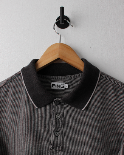 90s Ping Black & White Pinstripe Polo (M)