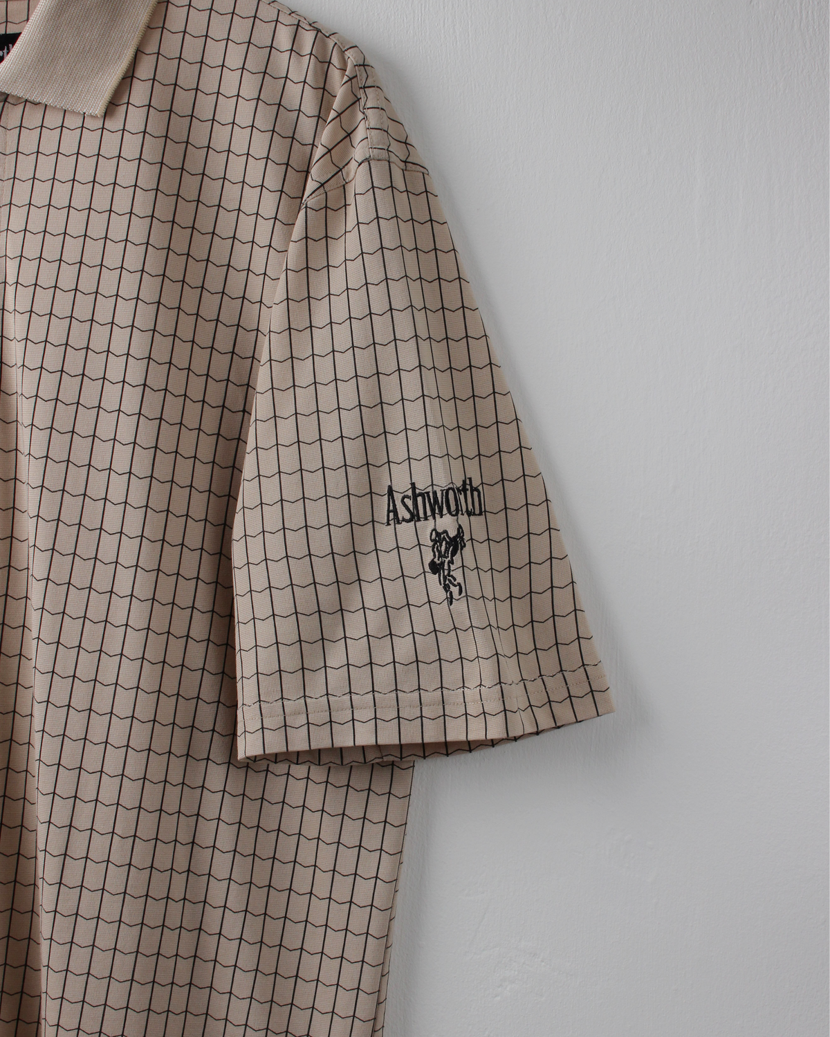 90s Ashworth Beige Chequered Polo (L)