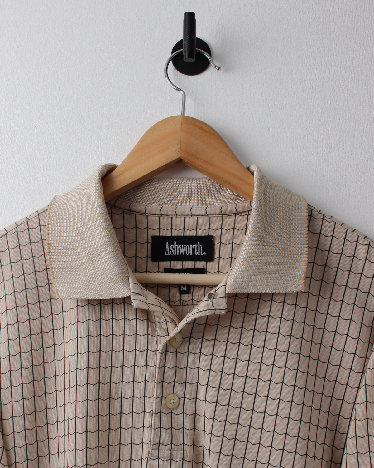 90s Ashworth Beige Chequered Polo (L)