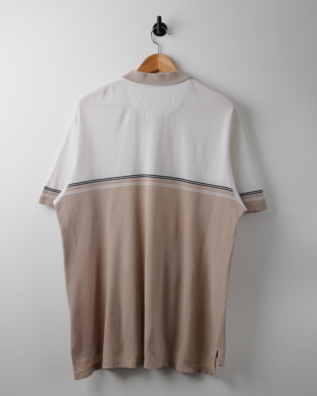 00s Nike Beige & White Collar Swoosh Textured Polo (L)