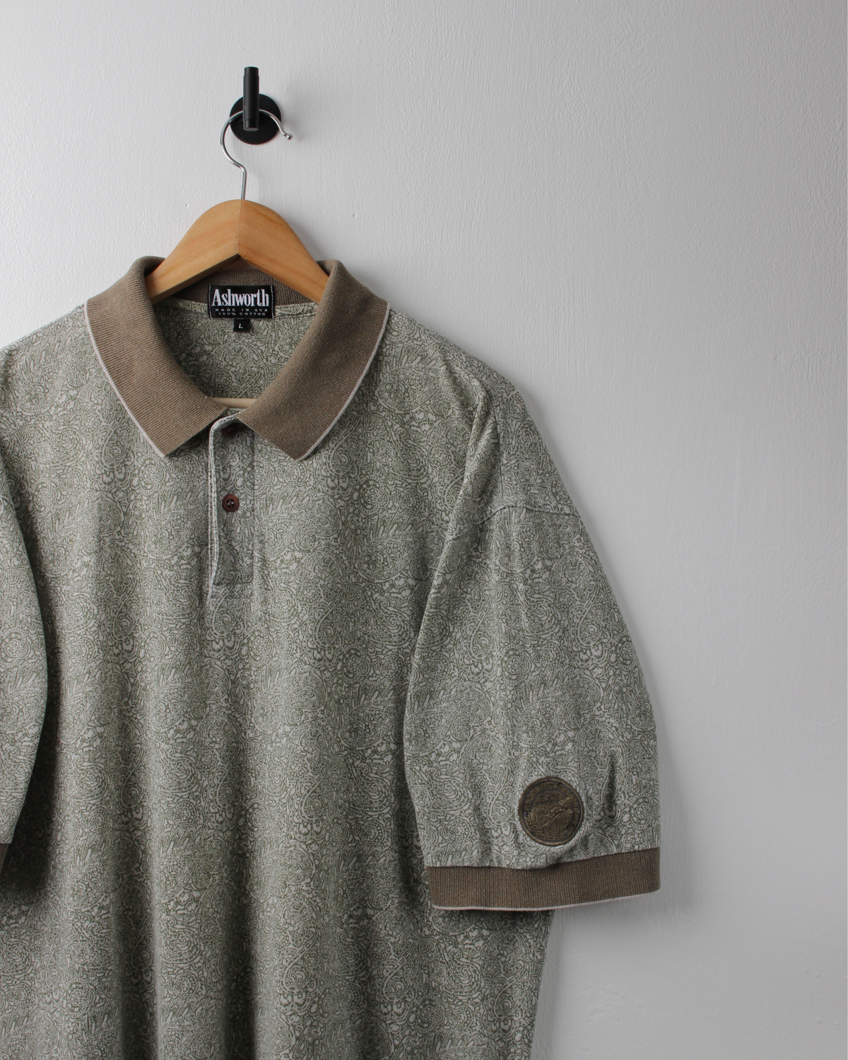 90s Ashworth Khaki Abstract Polo (L)