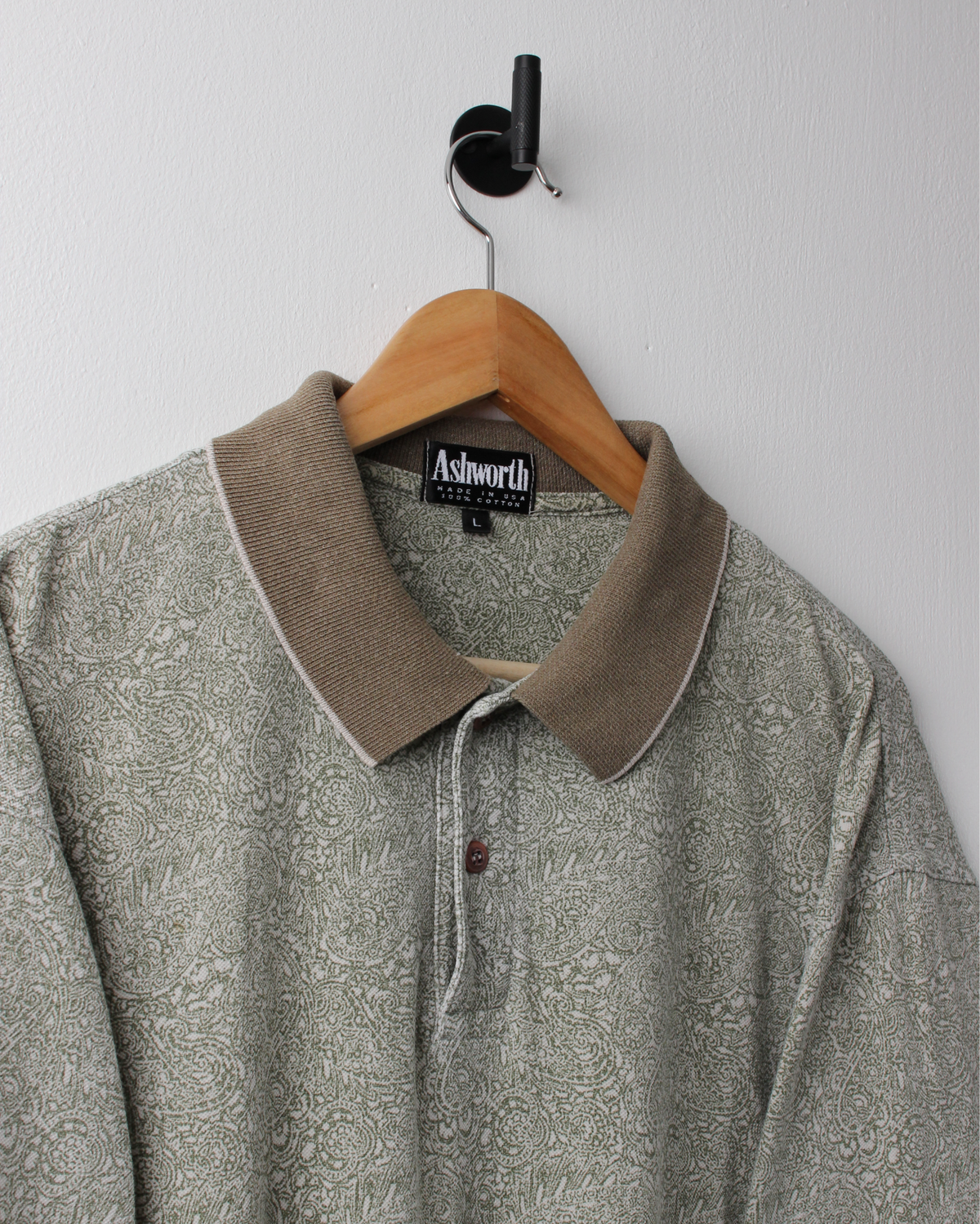 90s Ashworth Khaki Abstract Polo (L)